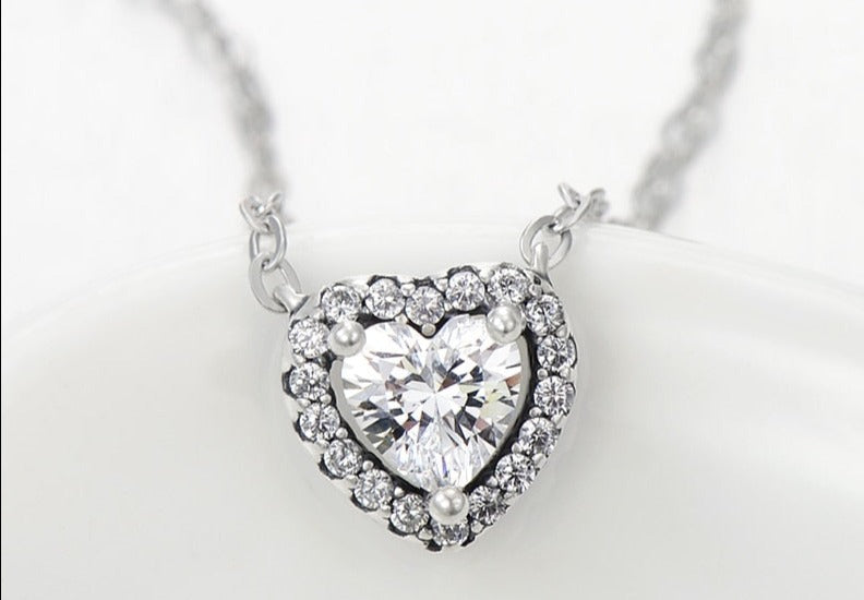 Colar Coração Duplo Zircônia em Prata 925