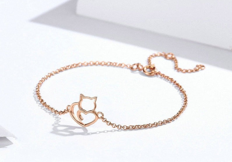 Pulseira Gatinho Coração em Prata 925