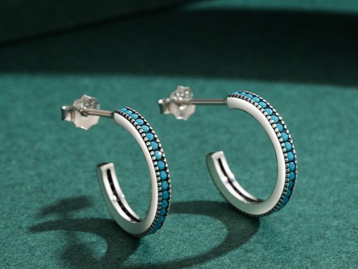 Brinco Redondo Turquesa em Prata 925