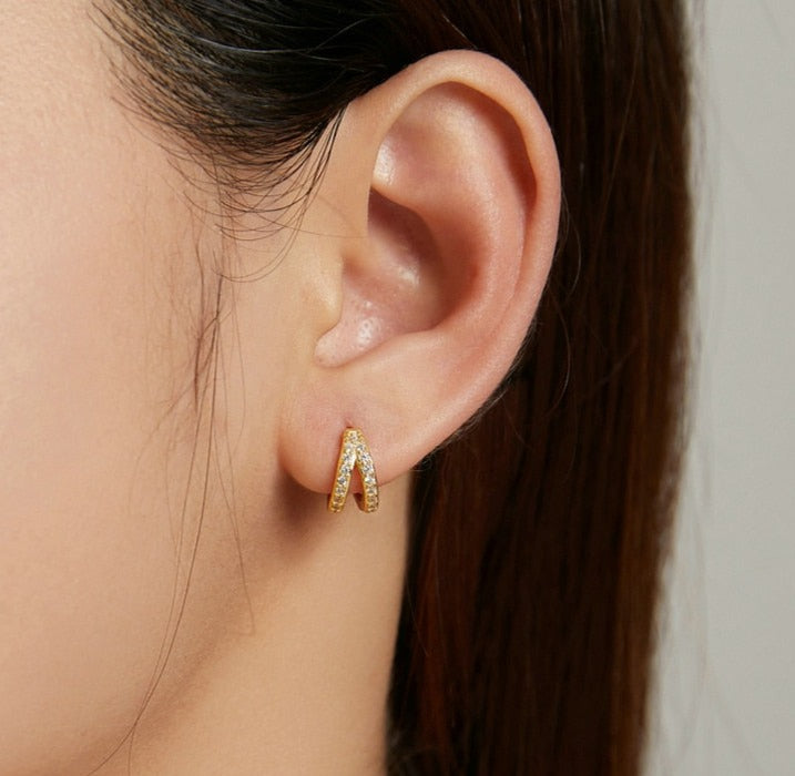 Brinco Dupla Argola Zircônia em Prata 925