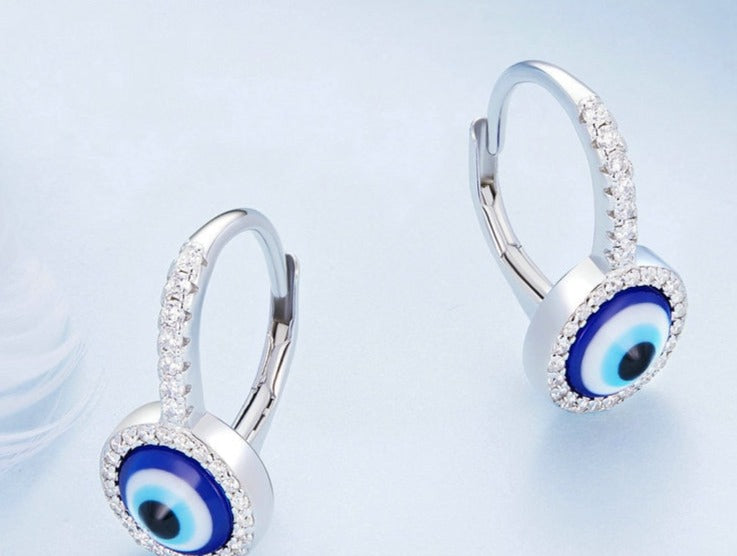 Brinco Pendente Olho Grego Zircônia em Prata 925