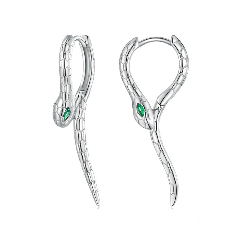 Brinco Serpente Zircônia Verde em Prata 925