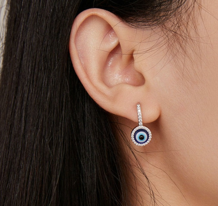 Brinco Pendente Olho Grego Zircônia em Prata 925