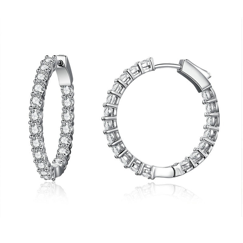 Brinco Argola Clássica Cravejada Zircônia em Prata 925